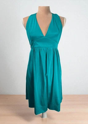 Amanda Uprichard Womens Silk Dress Sz Medium Teal Green Sleeveless Bow Details - Image 1 of 4