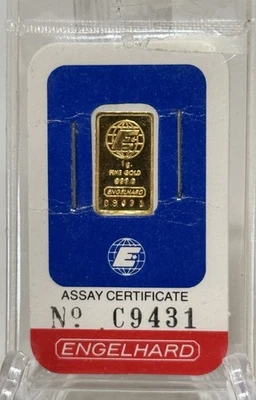 Engelhard 1 gram 1g 9999 Gold Bar In Assay SN: C9431. Bar Vintage Rare - Image 1 of 3