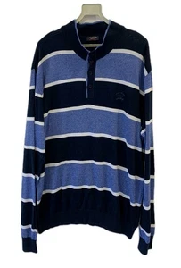 Pull tricoté Paul & Shark Yachting Henley rayé bleu marine XXL 100% coton #136 - Photo 1/11