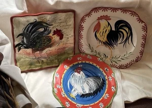 3 Rooster Plate Collection 9” Salad Susan Winget Zanolli Italy Bella Ceramica - Picture 1 of 7