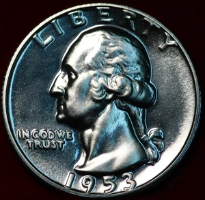 Uncirculated Proof 1953 Philadelphia Mint Silver Washington Quarter - Picture 1 of 2