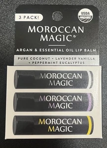 Moroccan Magic Organic Lip Balm 3 Pack Coconut, Lav/Vanilla, Peppermint Eucalyp - Picture 1 of 2