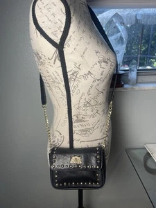 Bolso Bandolera Mini LIMPIO Juicy Couture Vintage Y2K NEGRO Cuero Cadena Tachonado - Imagen 1 de 11