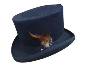 Karma Top Hat Black With Brown Feather Detail 100% Wool Hand Made Size Small - Picture 1 of 11