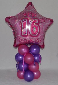 16° COMPLEANNO - ETÀ 16-RAGAZZE - ROSA - ESPOSITORE PALLONCINI IN LAMINA - CENTROTAVOLA - Foto 1 di 4