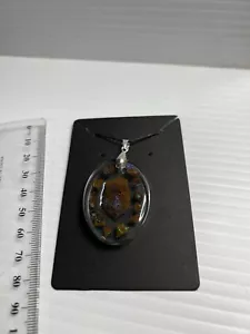 Australian QLD Boulder Opal Chip Resin Pendant & Necklace, Silver Rough Gem Bead - Picture 1 of 5
