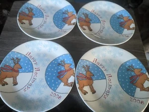 CORELLE 2008 CHRISTMAS LIMITED EDITION DINNER PLATE REINDEER FULL SET OF 4 RARE - Picture 1 of 4