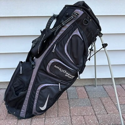 READ Nike Xtreme Sport Golf Bag Stand Carry 8 Way Black Grey Dual Straps - Image 1 of 4