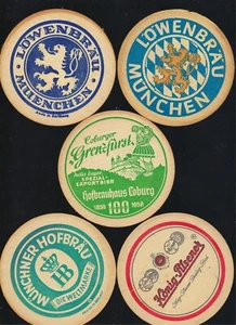 Vintage German Beer Bier coasters lot five 4 1/8" cardboard round 2 sided ink #5 - Picture 1 of 2