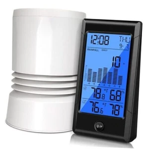 Digital Rain Gauge Outdoor, 5 in 1 Self-Emptying Rain Collector Wireless Black - Picture 1 of 7
