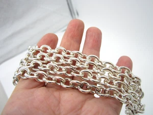 Estate Milor 950 Sterling Silver 35 Inch Long 61.3 Gram Open Link Chain Necklace - Picture 1 of 4