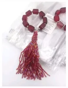 NEU Pampered Chef Quaste Perlen Serviettenring Set 4 CRANBERRY Boho eingestellt - Bild 1 von 6