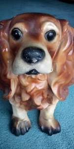 Vintage Large 11.5" Chalk Dog Chalkware Spaniel Dog Bank - Picture 1 of 5