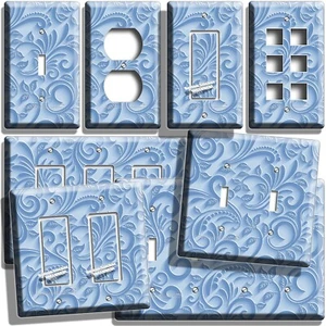 VICTORIAN FILIGREE PALE BLUE SHADOW LIGHT SWITCH OUTLET WALL PLATE HD ROOM DECOR - Picture 1 of 34