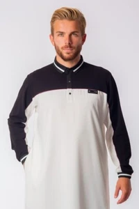 LAWUNG Erwachsene Herren Thobe modernes Design weiß/schwarz arabische Jubbah LW23006 - Bild 1 von 9