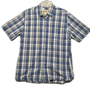 Timberland Blue Plaid Button Up Casual Shirt Mens Size M Short Sleeve - Picture 1 of 8