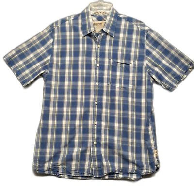 Timberland Blue Plaid Button Up Casual Shirt Mens Sz M Short Sleeve Front Pocket - Image 1 of 4
