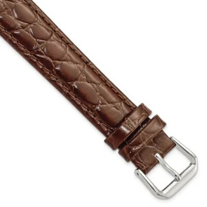 18mm 8.5" Long Brown Alligator-Style Grain Leather Silver-tone Buckle Watch Band - Picture 1 of 4