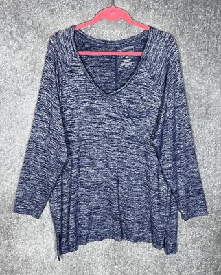 Top Sonoma para mujer talla 2X azul tejido holgado manga larga cuello en V túnica bolsillo elástico Foto 1 de 4