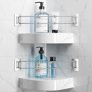 RV Shower Corner Bar Storage: 2Pcs Adhesive Camper Shelf Rod - 7-13 Inches - RV - Picture 1 of 7