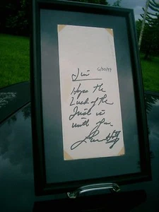 L..... HOLT SIGNATURE FRAMED 6/30/89 JIM, HOPE THE LUCK OF THE IRISH IS WITH YOU - Picture 1 of 5