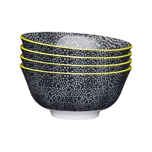 4x Mikasa Does it All Dining Tableware Glazed Bowl 15.7cm - Black Floral - Picture 1 of 10