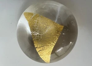 Gold and Clear Abstract Art Glass Round LOVELY! Paperweight MINT! - Picture 1 of 16