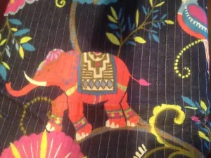 SABI LUXUS DOPPELDECKE BLAU ORANGE ROSA GIRAFFE ELEFANT VOGEL EXOTISCH GEBLÜMT - Bild 1 von 6