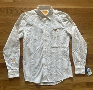 Nuovo Antigua Uomo Manica Lunga West Virginia Alpinisti Oro Bianco Logo Preppy M - Foto 1 di 7