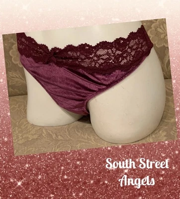 DE COLECCIÓN VICTORIA'S SECRET ~ BRAGAS TANGA DE TERCIOPELO Y ENCAJE MERLOT DE TIRO BAJO GRANDES Foto 1 de 4
