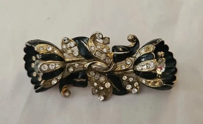 Deco Quivering Trembler Tremblant Flower Enamel Rhinestone Brooch 3.5 Inch - Image 1 of 4