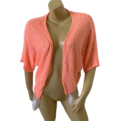 Кардиган женский Charlotte Russe средний неоновый открытый передний прозрачный трикотажная кружевная отделка  - Изображение 1 из 4