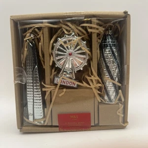 NEW M&S 3ct Modern London Glass Christmas Tree Ornament Set Shard London - Picture 1 of 6