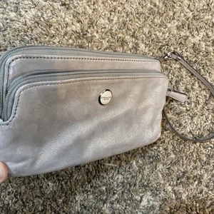 Coach Silver Shimmery Two Zipper Wristlet - Picture 1 of 10