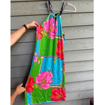 Vestido sin mangas Trina Turk de seda halter cuello atado talla 4 multicolor floral Foto 1 de 4