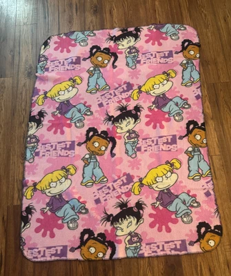 Vintage Nick Jr. Angelica Susie Fleece Blanket Best Friends Rugrats Kimi Pink - Image 1 of 4