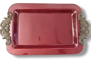 GG Collection Burgundy Gracious Goods Rectangular Tray w/ Metal Handles 24"x14" - Picture 1 of 11