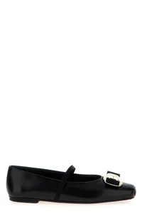 FERRAGAMO Zina Gold/Black Leather Ballerina Flats New & Authentic - Picture 1 of 4