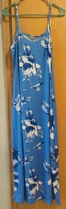 Blue & White Summer FLORAL Strappy Slip MAXI DRESS ~ Unbranded Size LARGE - Picture 1 of 7