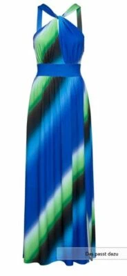 Damen Maxi Kleid blau grün schwarz modern in Streifen Schlitz Größe 32-50 neu 39 - Bild 1 von 4