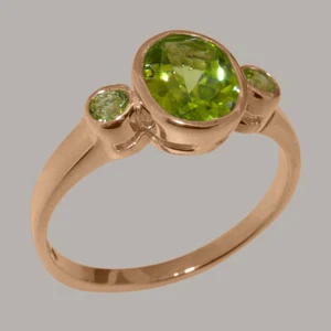Solid 9ct Rose Gold Natural Peridot Womens Trilogy Ring - Sizes J to Z - Picture 1 of 5
