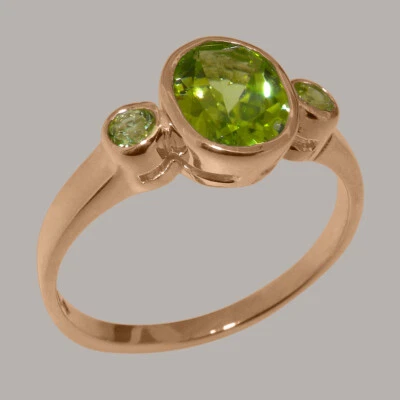 Solid 9ct Rose Gold Natural Peridot Womens Trilogy Ring - Sizes J to Z - Image 1 of 4
