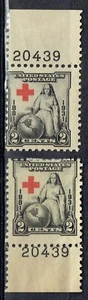 1931 2 2c RED CROSS (702) w/matched black plate nos 20439! TOP & BOTTOM - Picture 1 of 1