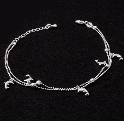 Bonito Dije Delfín Tobillera Pulsera Tobillo Cadena Plata Dijes Regalo Playa Foto 1 de 4