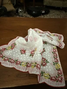 Vintage Ladies Handkerchief Hanky Hankie Pink Floral Scalloped 12” - Picture 1 of 6