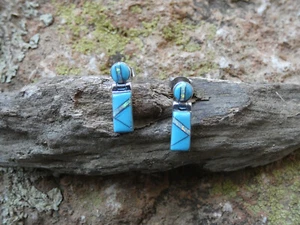 Turquoise & Opal Petite Gemstone Earrings Southwestern Sterling Silver 925 I36 - Picture 1 of 7