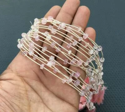 Hypoallergenic Gemstone Rose Quartz Smooth Tyre Bead 5 Strand Natural Briolette  - Image 1 of 4