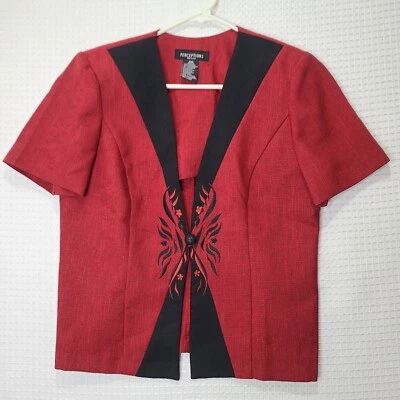 Blazer rojo manga corta 10P Perceptions Petite de colección usado en excelente estado botón único para mujer Foto 1 de 4