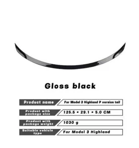 24-25 Tesla Model 3 Highland ABS Gloss black Tail Spoiler Wing Lower - Picture 1 of 7