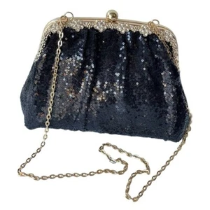 Black Clutch Purse Sequin Glitter Formal Evening Bags Bridal Prom Crossbody bag - Picture 1 of 7